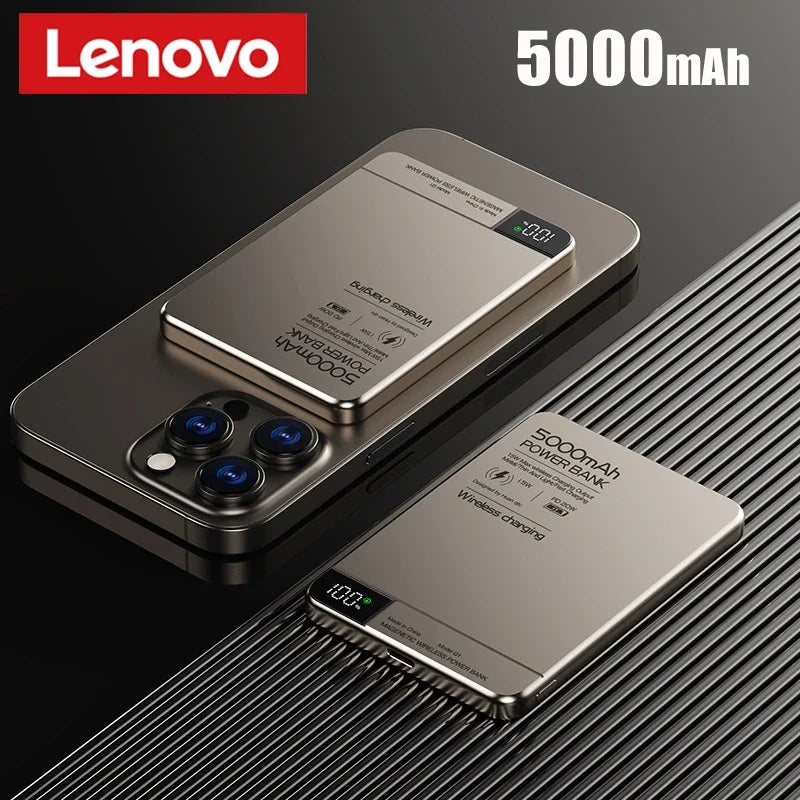 Lenovo 500000mAh Magnetic Power Bank Super Fast Charging for Magsafe Wireless External Battery Powerbank for iPhone Samsung