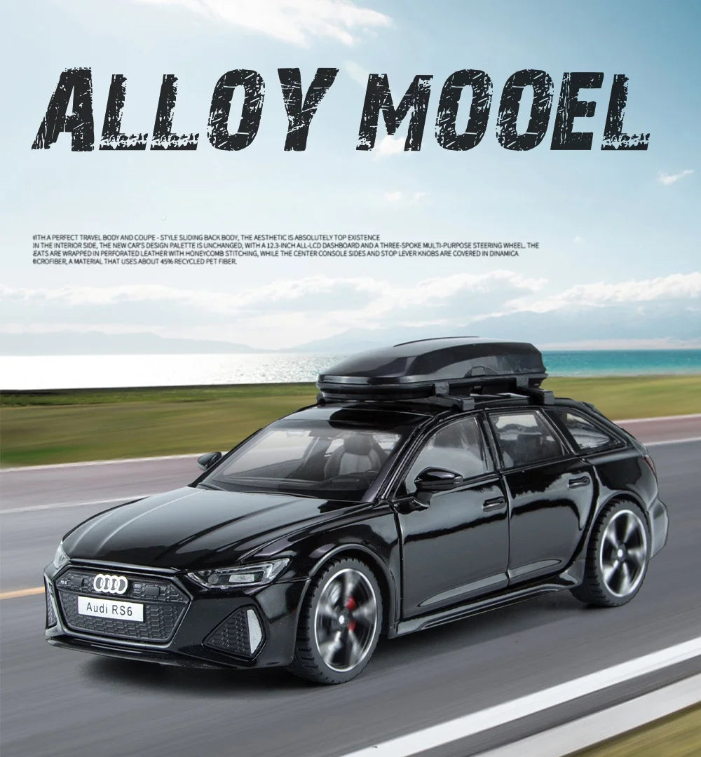 Audi RS6 Diecast Modellbil 1:32 – Ljud & Ljus 7 Dörrar öppnas Zinklegering CE Svart Grå Samlarmodell 2026