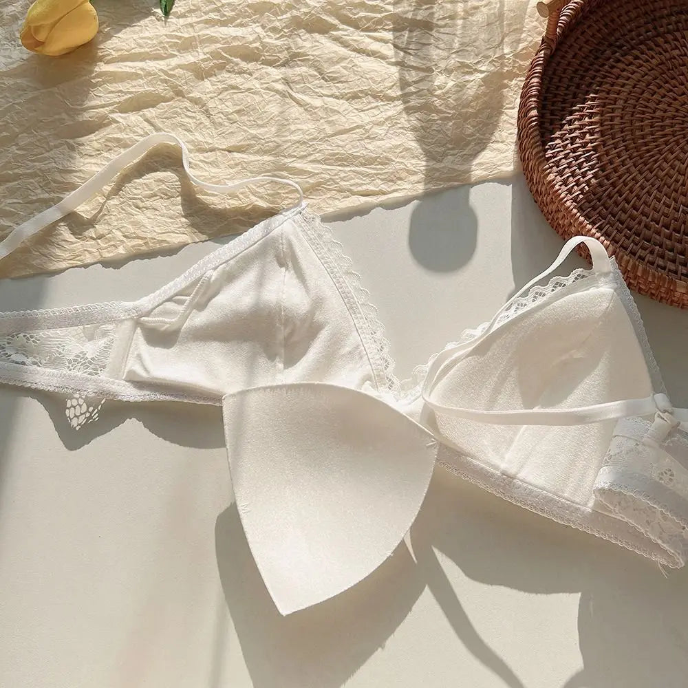 Breathable Sweet Wireless Deep V Bra Shockproof Anti-sagging Underwear for Women Thin Lingerie Lace Push Up Bra Girls