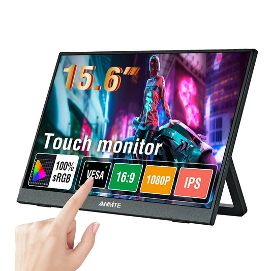 Anmite 15,6" Portabel Monitor IPS FHD 1080P HDR10 – Touch/Non-Touch USB-C HDMI Adaptive Sync Högtalare Gaming EU-lager