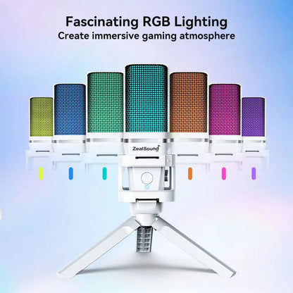 ZealSound A68S RGB USB-streamingmikrofon med boom arm och tripod
