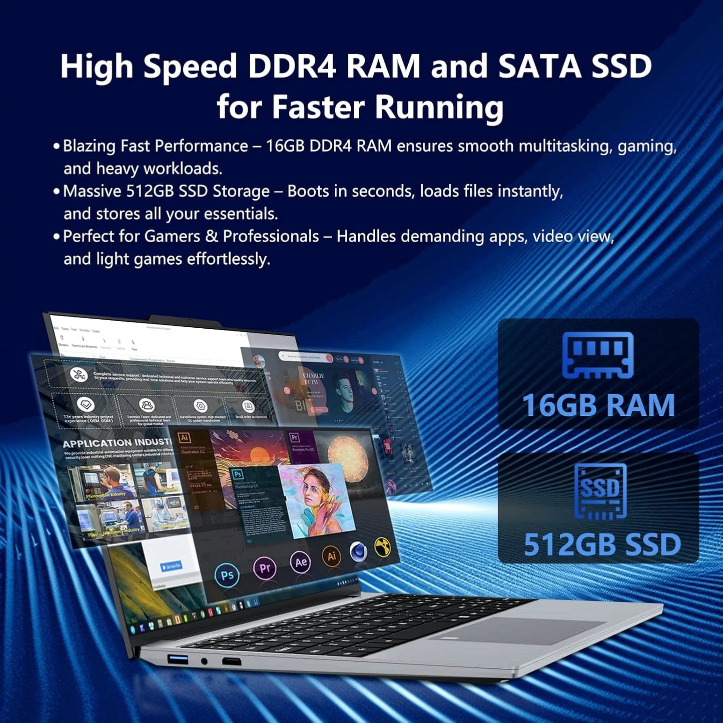 ZHUJIC 15,6" Laptop Intel Core i9-9900 16GB DDR4 Upp till 2TB SSD – Windows 11 FHD IPS Fingeravtryck WiFi Bluetooth 5000mAh, Silver