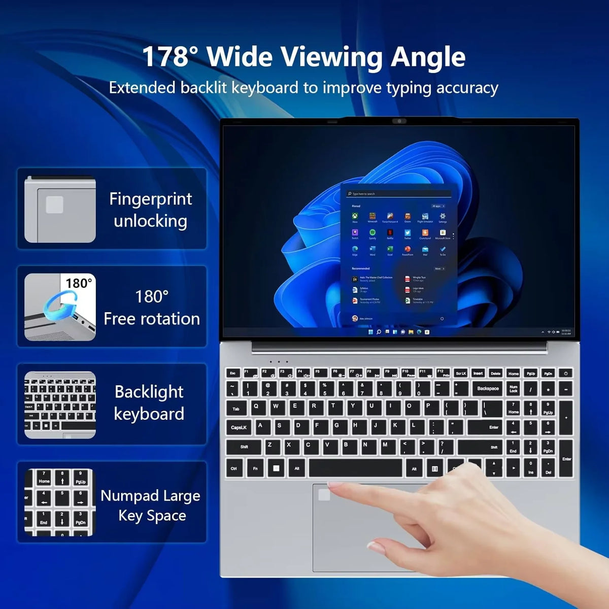 Intel Core i9 10980HK 15.6” Gaming Laptop 32GB RAM 2TB SSD Win 11 Fingerprint Unlock Ultra Slim Gaming Office Laptop Notebook