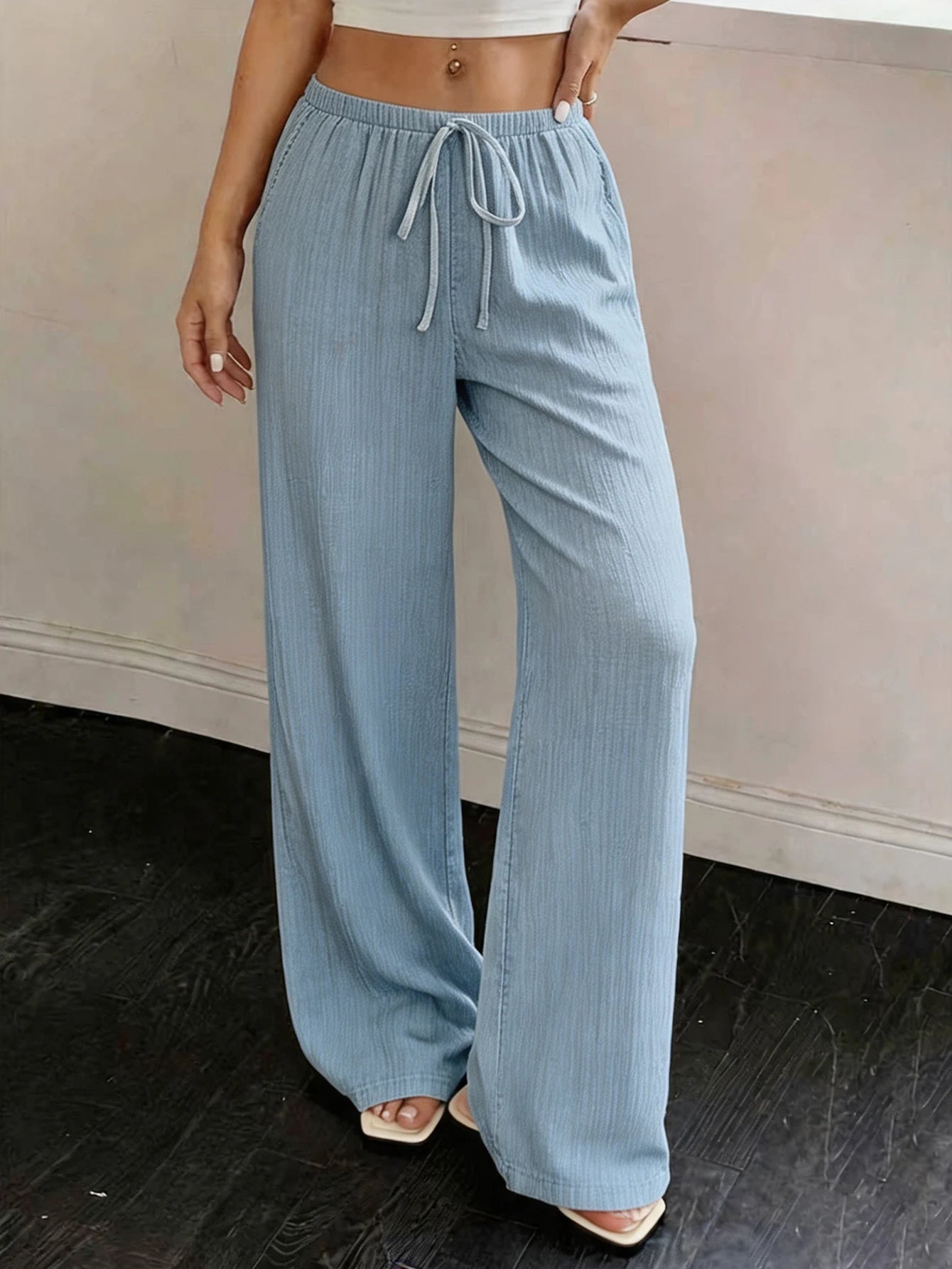 Dam Vida Byxor Hög Midja – Elegant Casual Enfargad Snördetalj Fickor Vår/Höst, 4 Färger S–XXL