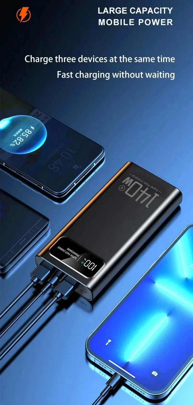 Lenovo 140W Power Bank 200000mAh Large Capacity Super Fast Charging Digital Display For iPhone Samsung Emergency Power Battery