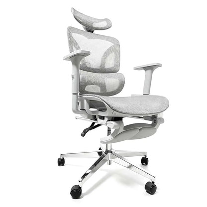 Ergonomic Office Chair with Footrest, 3D Adjustable Headrest & Armrests, Elastic Lumbar Support, Breathable Mesh High Back, 90°-135° Reclining Swivel Chair for Home Office