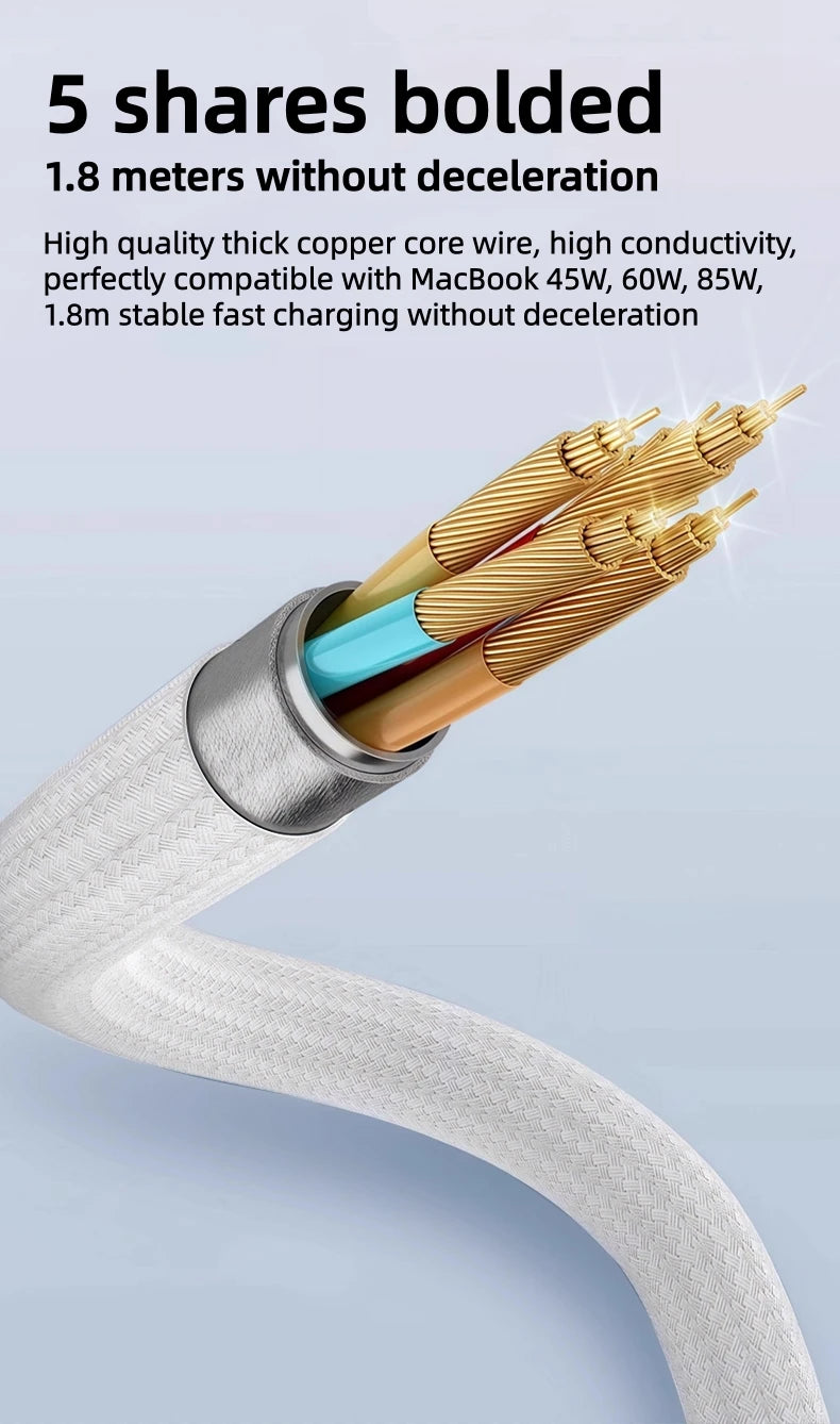 Magnetic Safe Charging Cable for MacBook, USB-C to MagSafe 1/2 Braided Cable Compatible with MacBook Air Pro 45W 60W 85W Adapter