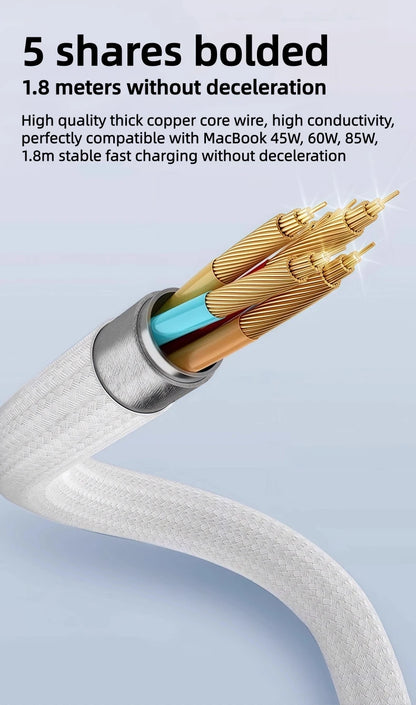 Magnetic Safe Charging Cable for MacBook, USB-C to MagSafe 1/2 Braided Cable Compatible with MacBook Air Pro 45W 60W 85W Adapter
