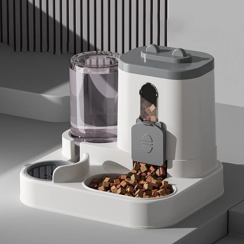 2-in-1 Large Capacity Cat Automatic Feeder, Water Dry Wet Separation Design No Battery Required - For Cats Small Dogs