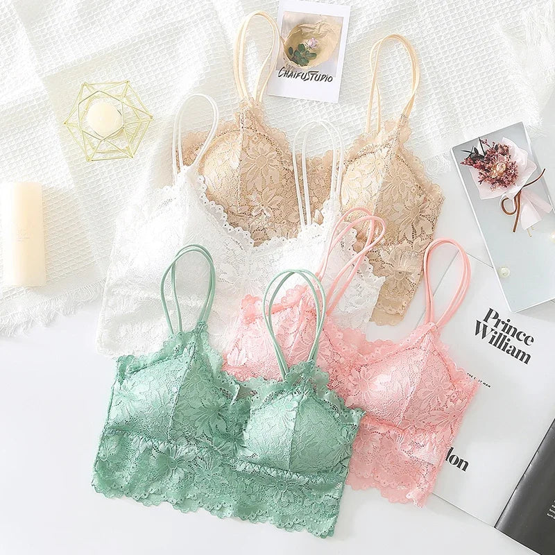 New Women Lace Bras Spring Summer Thin Outside Camisole Solid Underwear Female Hollow Out Vest Bralette Sexy Lingerie Bra