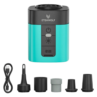ETENWOLF AIR 3 Portabel Luftpump – 2600mAh, 360L/min, Campinglampa, Deflation, Orange/Grön