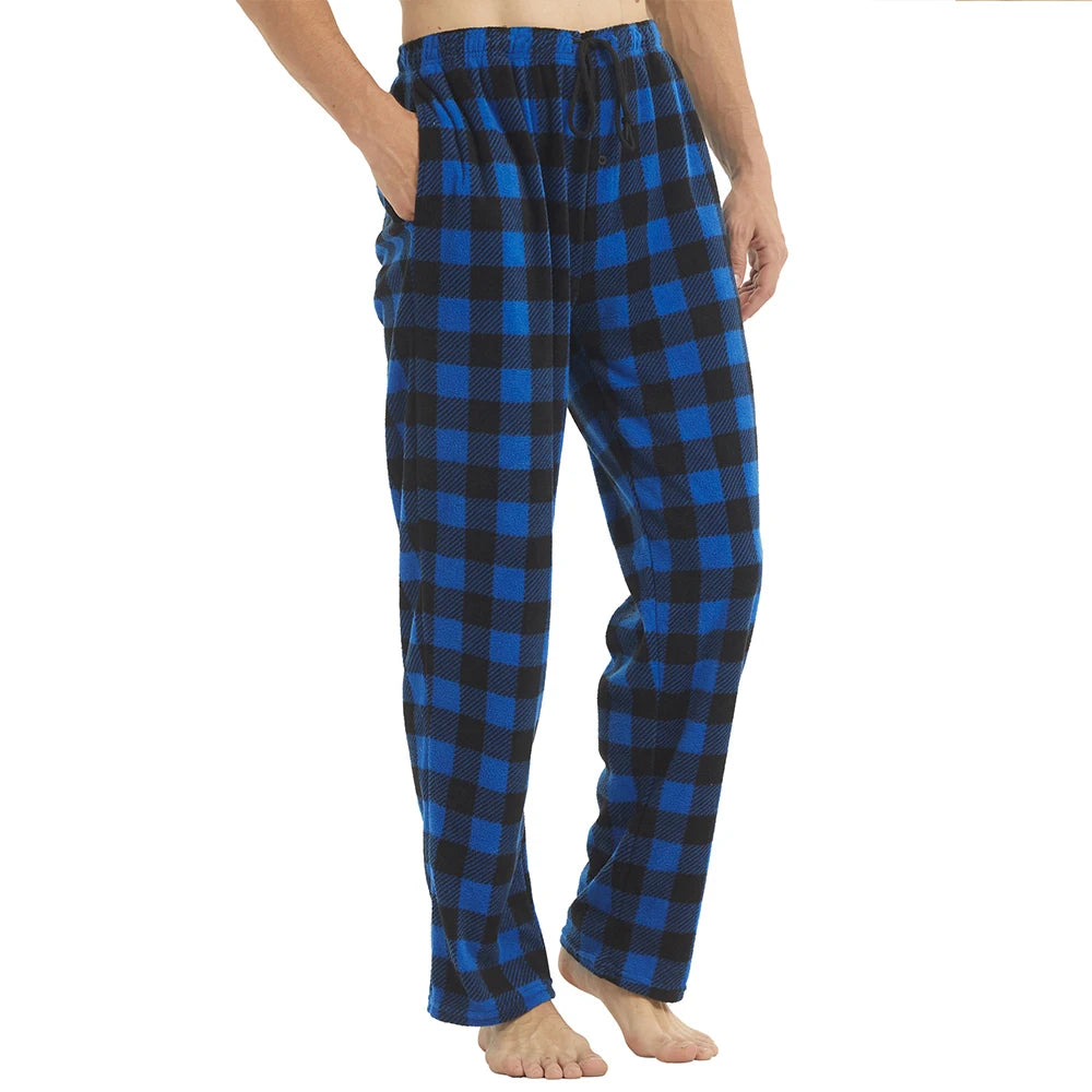Herr Fleece Pyjamasbyxor – Mjuka Varma Rutiga med Fickor, 3 Färger M–XXL