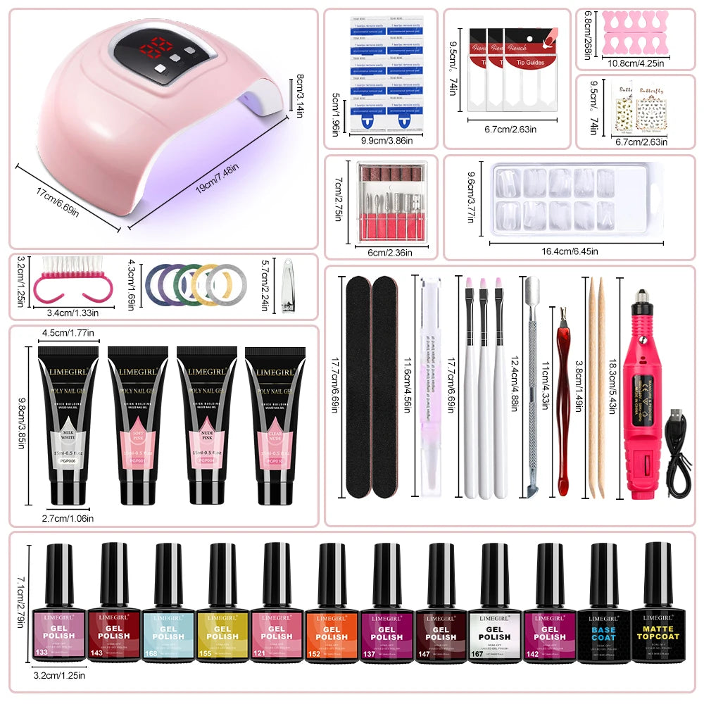Limegirl Semi-Permanent  8ml Nail Gel Polish Kit With USB UV Lamp Soak Off Base&Top Coat Varnish Manicure Set  for Nails Salons