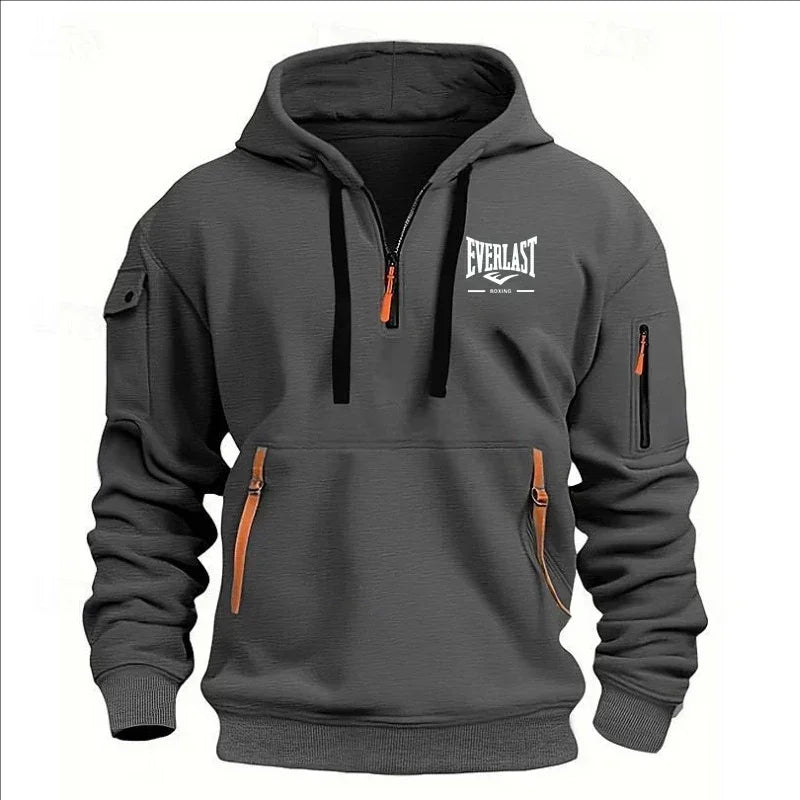 Men's Autumn Winter Casual Loose Hoodie Sweatshirt With Zippers Printed Pullover Fleece Warm Streetwear Tops Outerwear