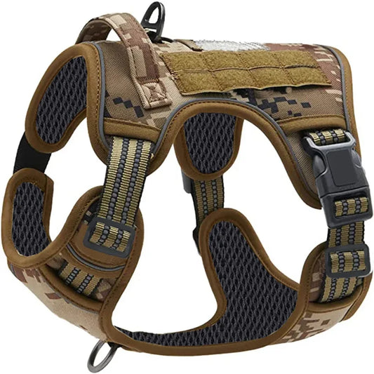 Militär Taktisk Hundsele – No-Pull, Reflexremsor, Kontrollhandtag, S–XL, 4 Färger