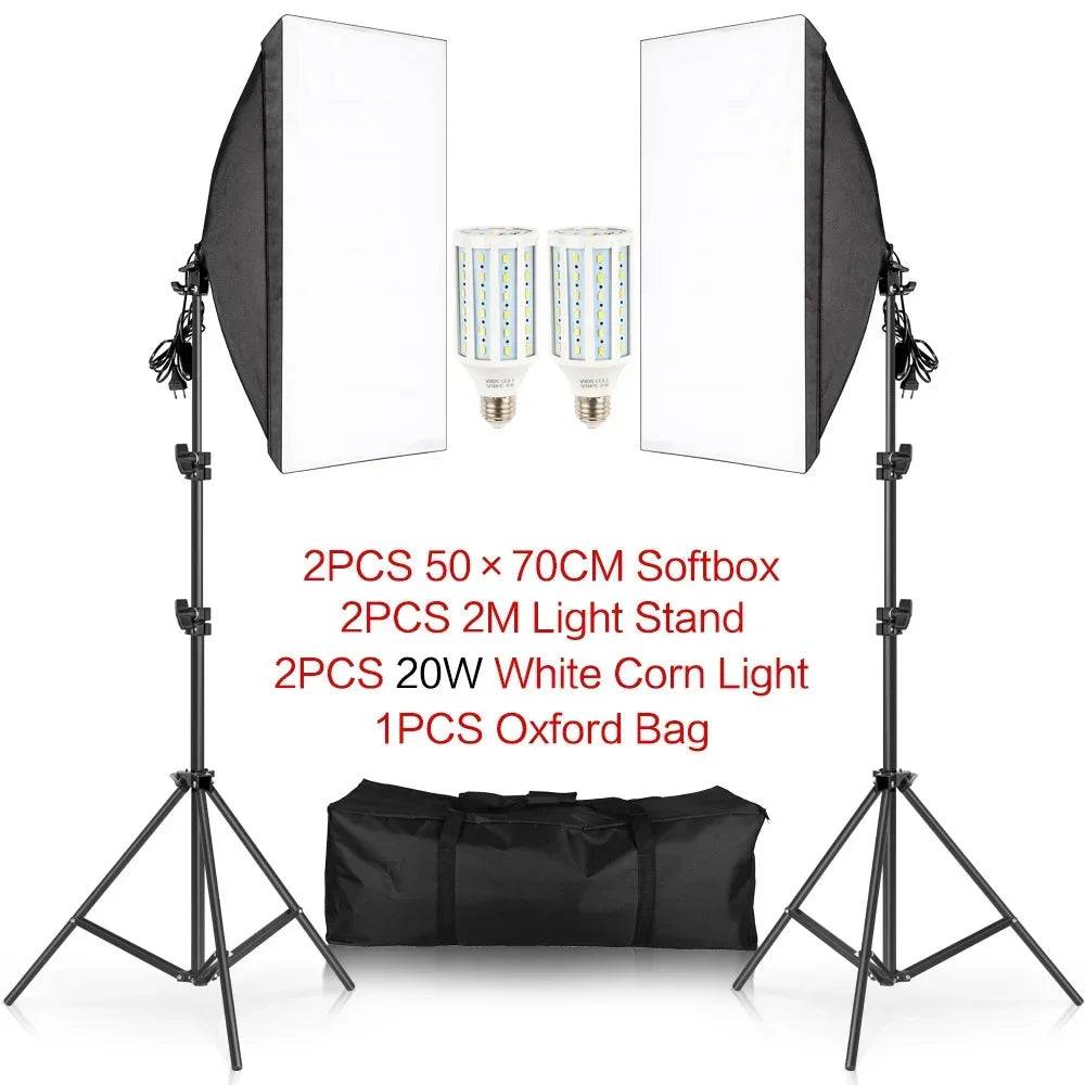 SH 1pc-3Pcs Photography 50x70CM Softbox Lighting Kits Professional Light System With E27 Photographic Bulbs Photo Studio