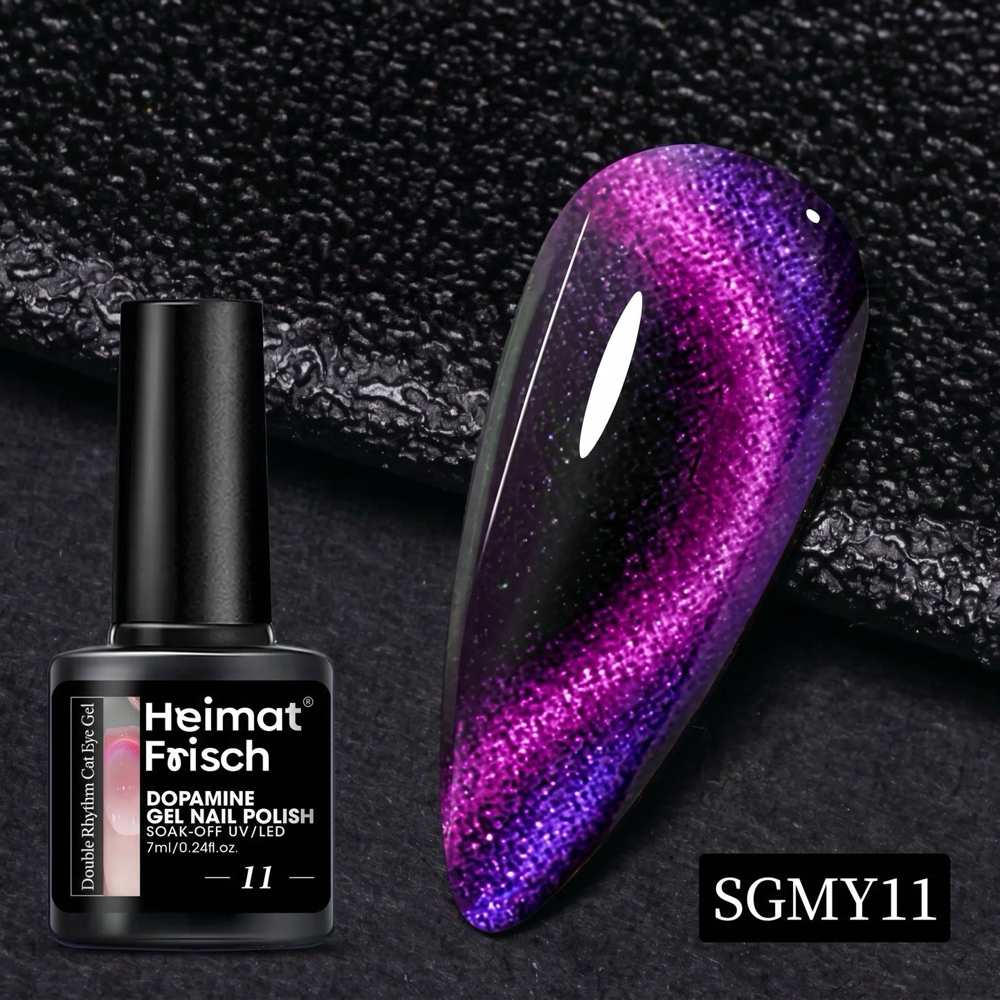 Heimat Frisch 7ml Single Bottle Double-Edge Cat Eye Gel Polish with Black Neon Polarized Chameleon Effect, Perfect for Party