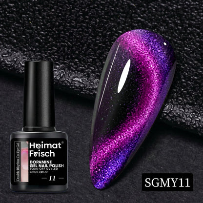 Heimat Frisch 7ml Single Bottle Double-Edge Cat Eye Gel Polish with Black Neon Polarized Chameleon Effect, Perfect for Party
