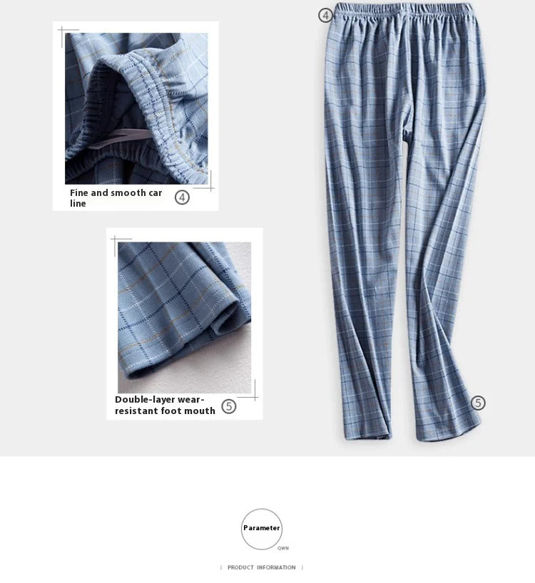Herr Pyjamas Höst & Vinter – Bomull Långärmad Cardigan Plus Size Rutig 2-delad, 4 Färger