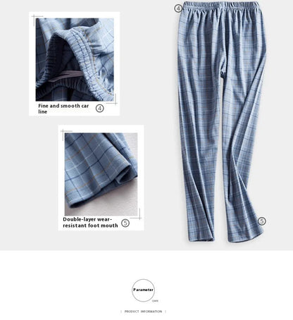 Herr Pyjamas Höst & Vinter – Bomull Långärmad Cardigan Plus Size Rutig 2-delad, 4 Färger