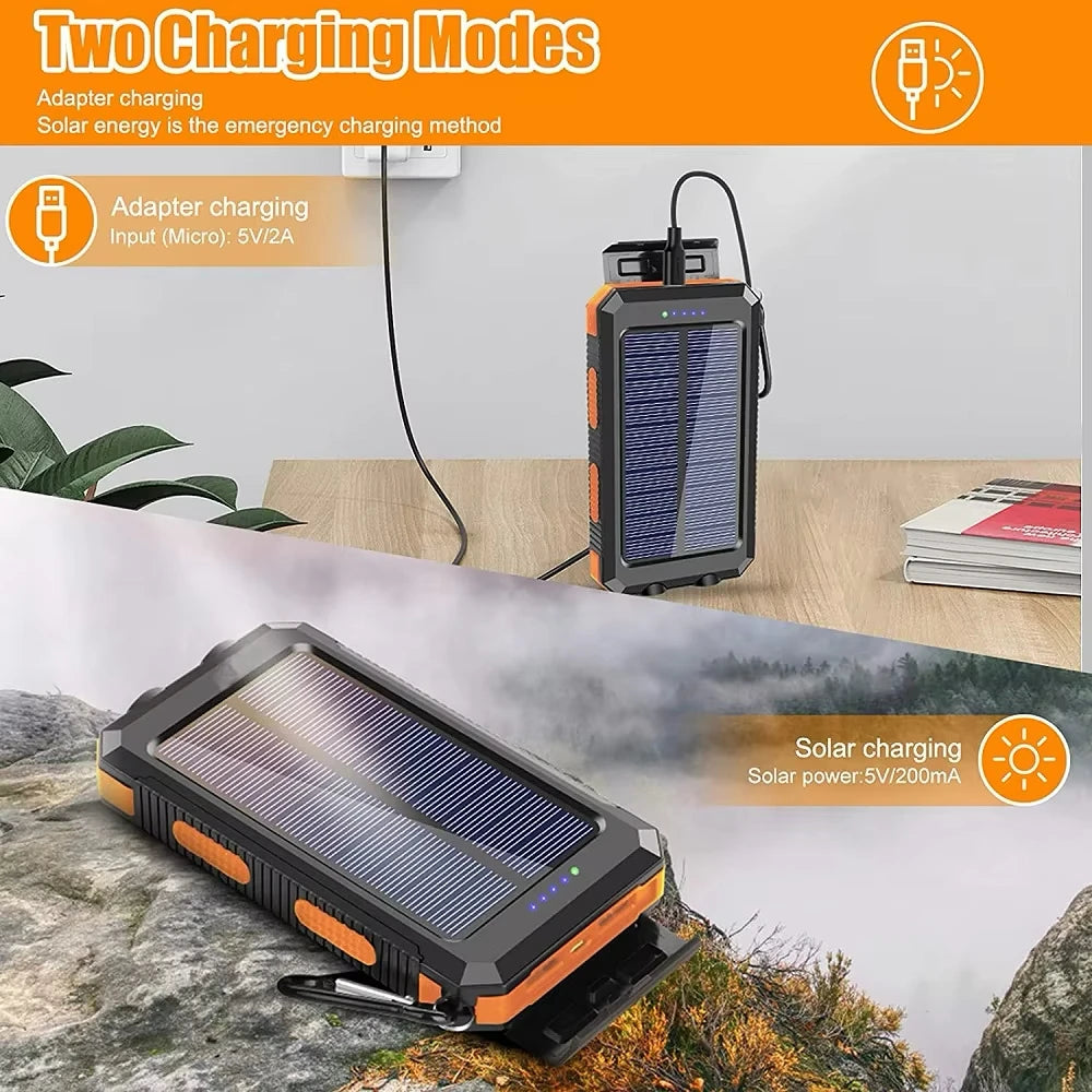 Rscrola Solcells Powerbank 50000mAh – Dual USB USB-C LED-ficklampa Kompass CE FCC RoHS Orange Blå Svart