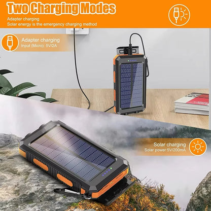 Rscrola Solcells Powerbank 50000mAh – Dual USB USB-C LED-ficklampa Kompass CE FCC RoHS Orange Blå Svart