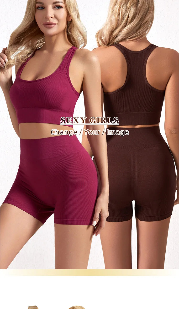 Dam Underkläderset – Sömlös BH & Trosor Crop Top Sport Yoga Fitness, 8 Färger M–XXL
