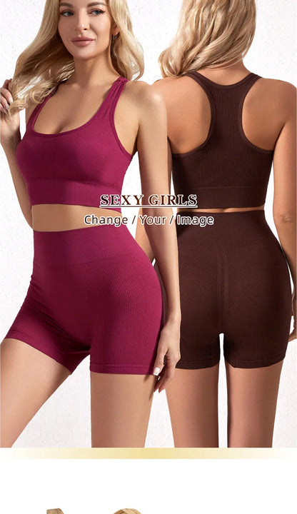 Dam Underkläderset – Sömlös BH & Trosor Crop Top Sport Yoga Fitness, 8 Färger M–XXL