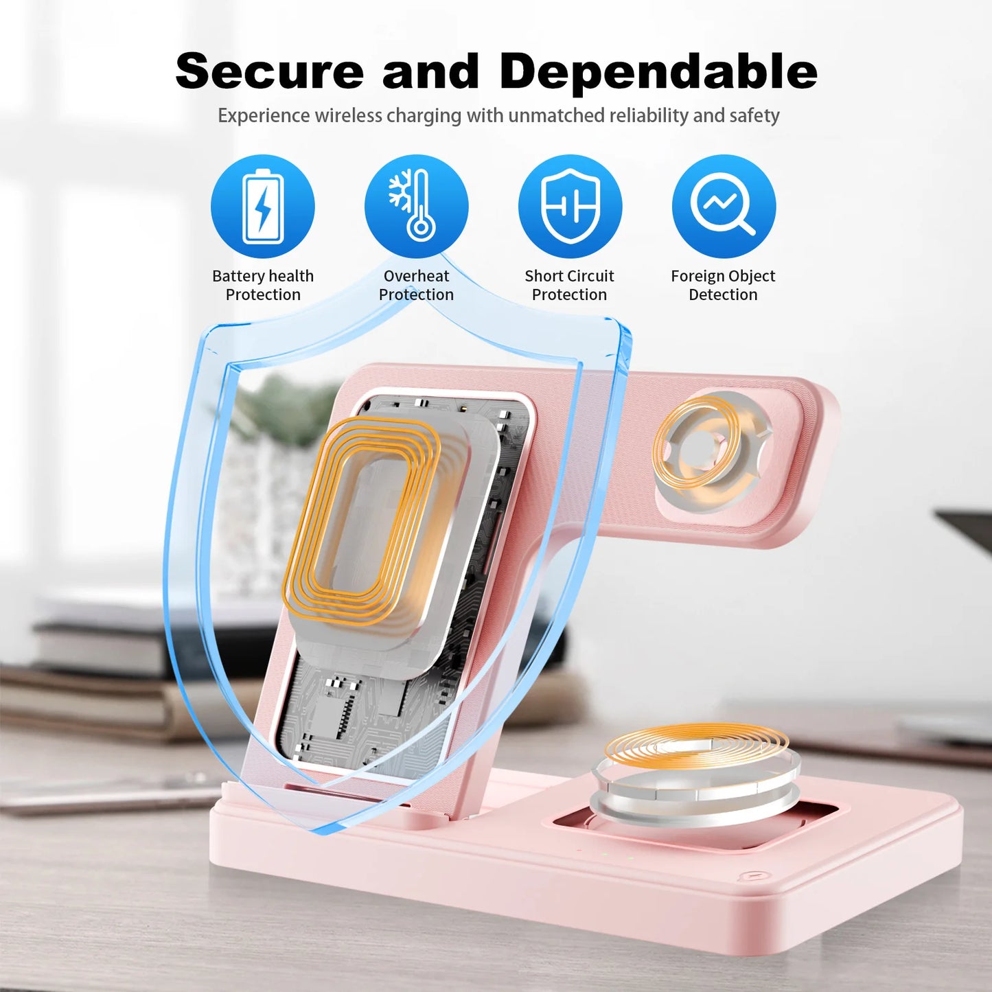 15W Magnetic Wireless Charger Stand Foldable 3 In 1 Fast Charging Sation for iPhone 17- 12 Pro Max Apple Watch 8 7 Airpods Pro