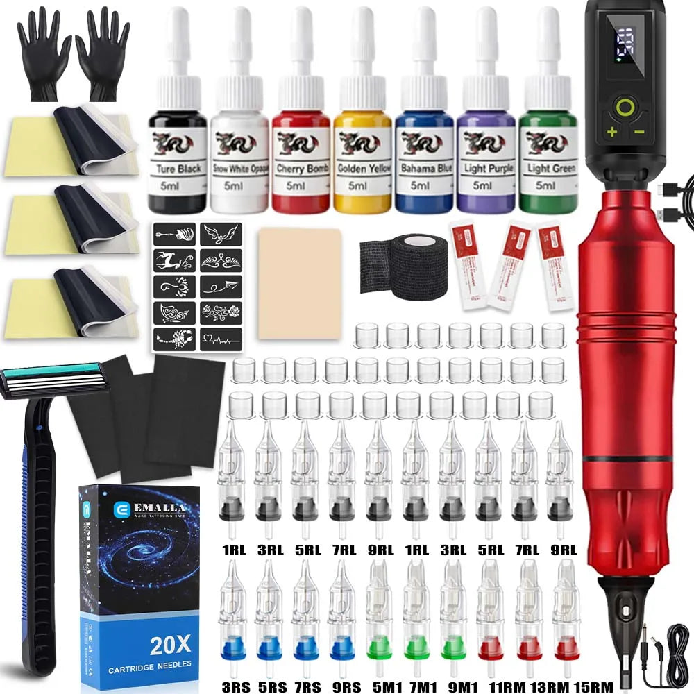 Wireless Tattoo Machine Kit Tattoo Fill Light 52mm CPL Lens Filter Tattoo Kit Rotary Tattoo Pen Power Supply Makeup Beginner Set