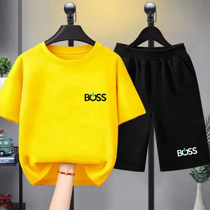 Child T-shirt Summer Short Sleeve Print Children Age 3-12 Girls boy Set white black Tshirt+Shorts 2pcs leisure fashion Kids Set