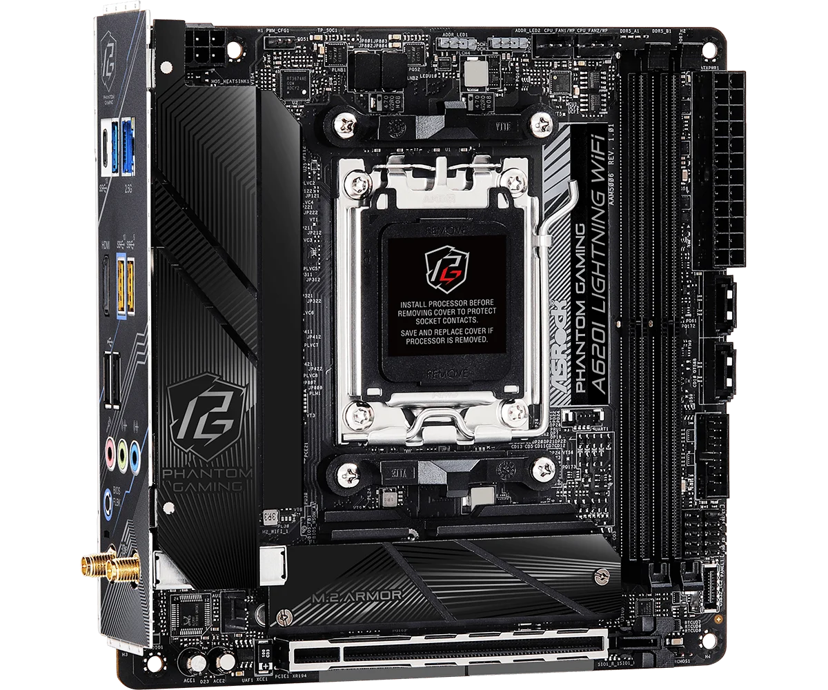 ASROCK A620I Lightning WiFi Mini-ITX Motherboard Socket AM5 AMD A620 DDR5 128GB M.2 support Ryzen 5 7400F Ryzen 7 7700 cpu