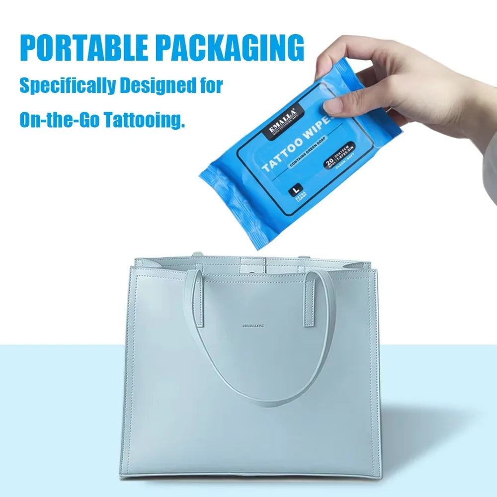 EMALLA Tattoo Aftercare Wipes Tattoo Cleansing Green Soap Cleaning Wipes for Tattoo PMU Clean Aftercare Skin Wipes Supplies