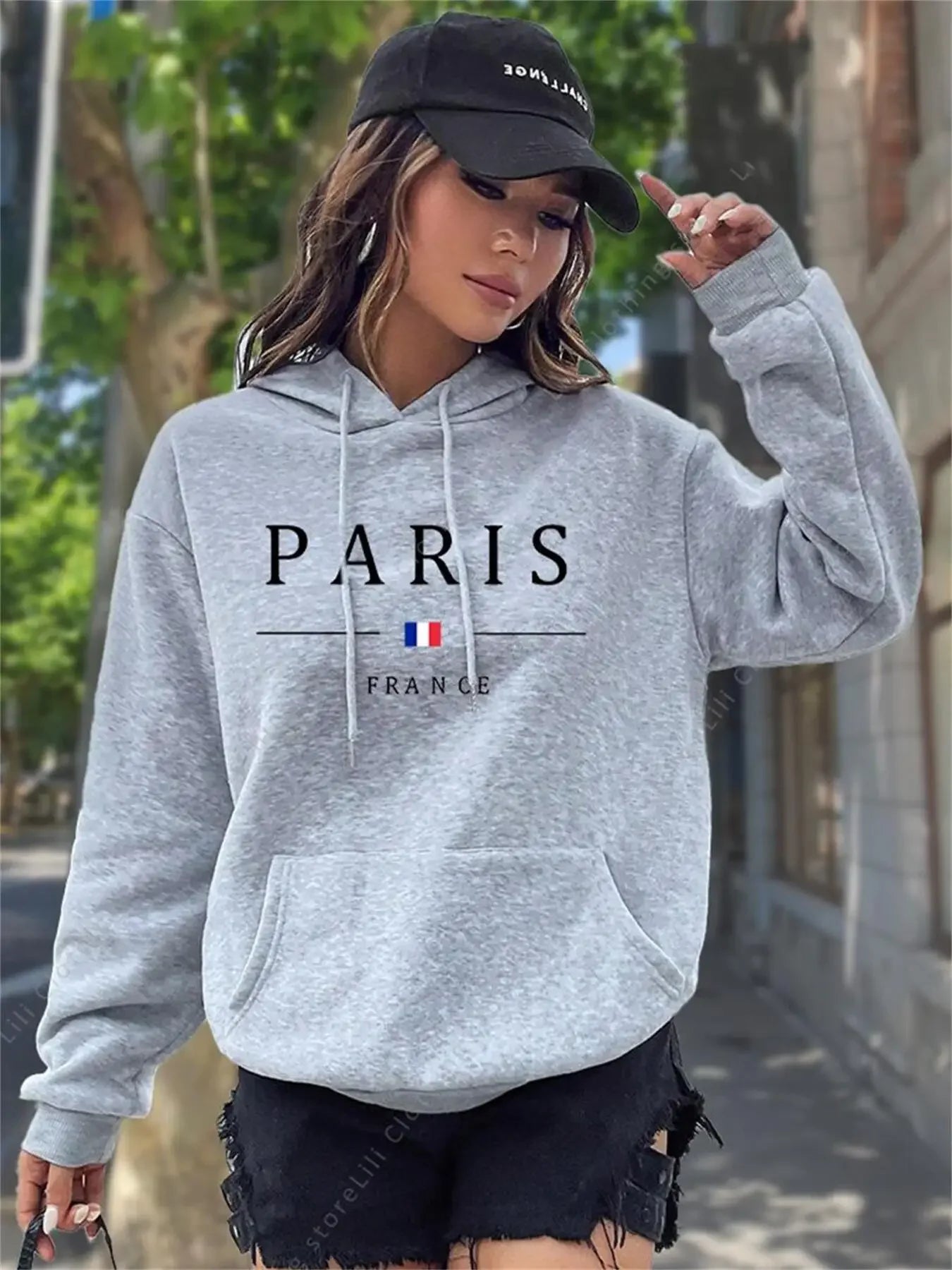 PARIS Graphic Letter Hoodies Women's Hooded Sweatshirt Pullover Top Aesthetic Y2K Street Sport Clothing Woman Hoodie PINK BLACK