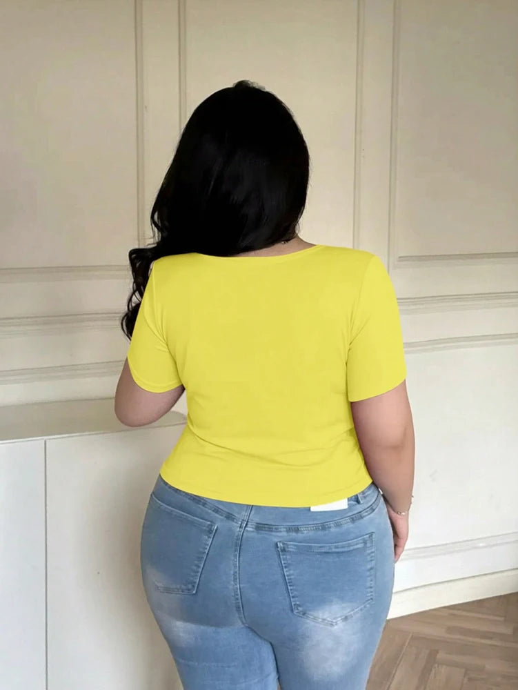 Plus Size, Fashion, Spring/Summer, Tie-front, Sexy, Seductive Style, T-shirt, Fitted, Slimming, Seductive Style