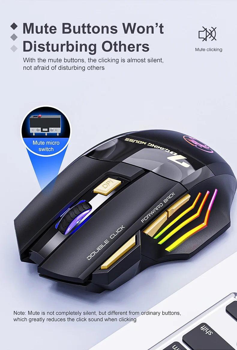 IMICE GW-X7 Wireless Gaming Mouse, 3200DPI Dual-Mode, 7 Programmable Keys, RGB Backlit Rechargeable