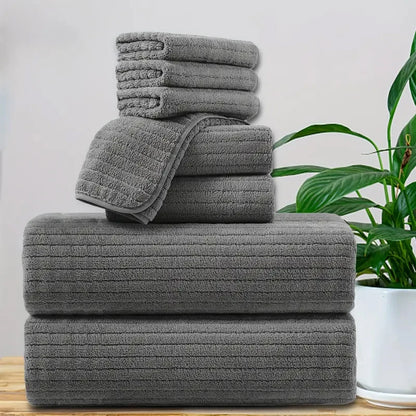 8 Pcs Bath Towel Set - 4 Washcloths, 2 Face Towels & 2 Bath Towels - Absorbent & Quick Dry, Ideal for Bathroom, Gym & Hotel Use