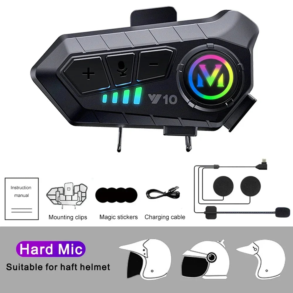 Y10 Motorcycle Helmet Headset Stereo Voice Control Bluetooth 5.3 Hands Free Call IPX6 Waterproof 1000mAh With Ambient Light