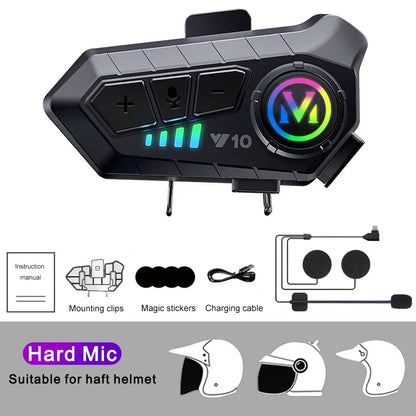 Y10 Motorcycle Helmet Headset Stereo Voice Control Bluetooth 5.3 Hands Free Call IPX6 Waterproof 1000mAh With Ambient Light
