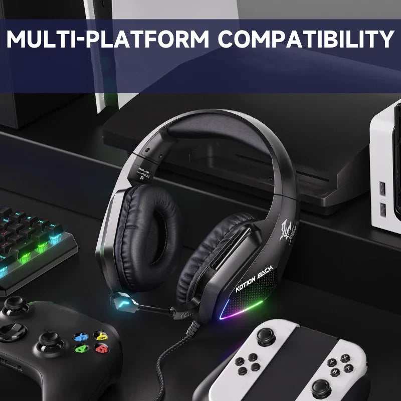 VIKEFON Esports Gaming Headset Over-Ear – Kabelanslutet Lättviktigt Kraftfull Drivare Mikrofon Volymkontroll Röd Blå Svart