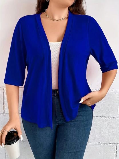 Dam Plus Size Blazer – Dräperad Öppen Enfargad 3/4-ärm Casual Mångsidigt Året Runt, 8 Färger 1XL–5XL