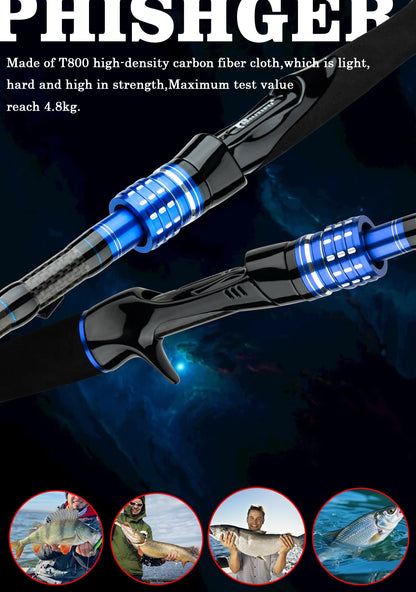 BIUTIFU Casting Spinning Lure Fishing Rods 1.68m 1.98m 2.1m 2.28m 2.4m 2.7m 3.0m 3.3m 2 Tips Baitcasting 3-80g Ultralight Fast Carbon Pole with Rod Tube Backpack For Seabass Bass Trout Pike