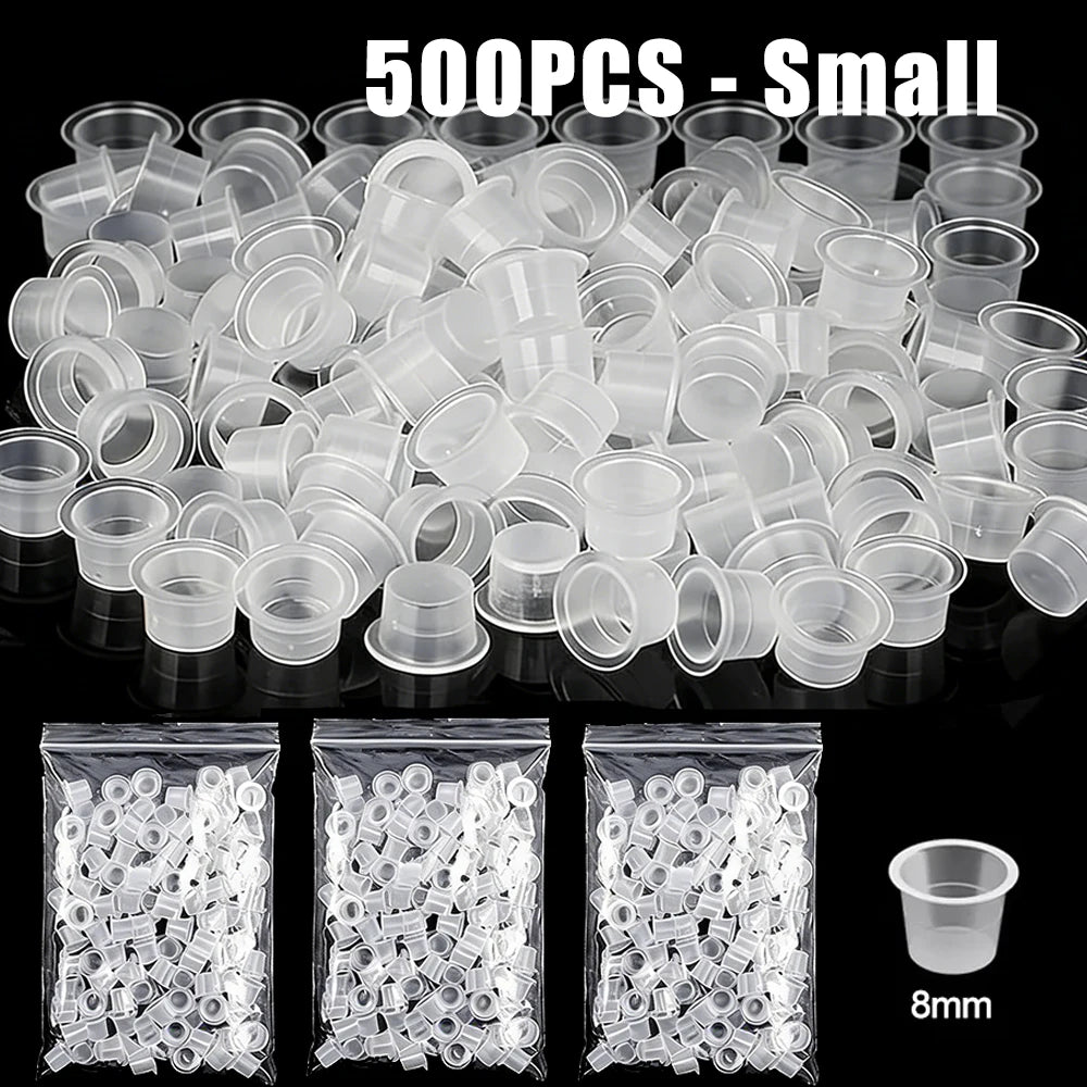 1000/100pcs Disposable Tattoo Ink Cups S/M/L Plastic Clear Holder Container Cap for Tattoo Pigment Permanent Makeup Accessories