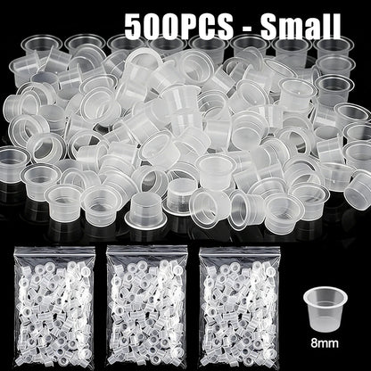 1000/100pcs Disposable Tattoo Ink Cups S/M/L Plastic Clear Holder Container Cap for Tattoo Pigment Permanent Makeup Accessories