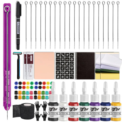 3D Hand Poke and Stick Tattoo Kit Tattoo Needle Tattoo Ink Cup Pigment Glover Bandage Kit for DIY Body Arts Beginners Practice