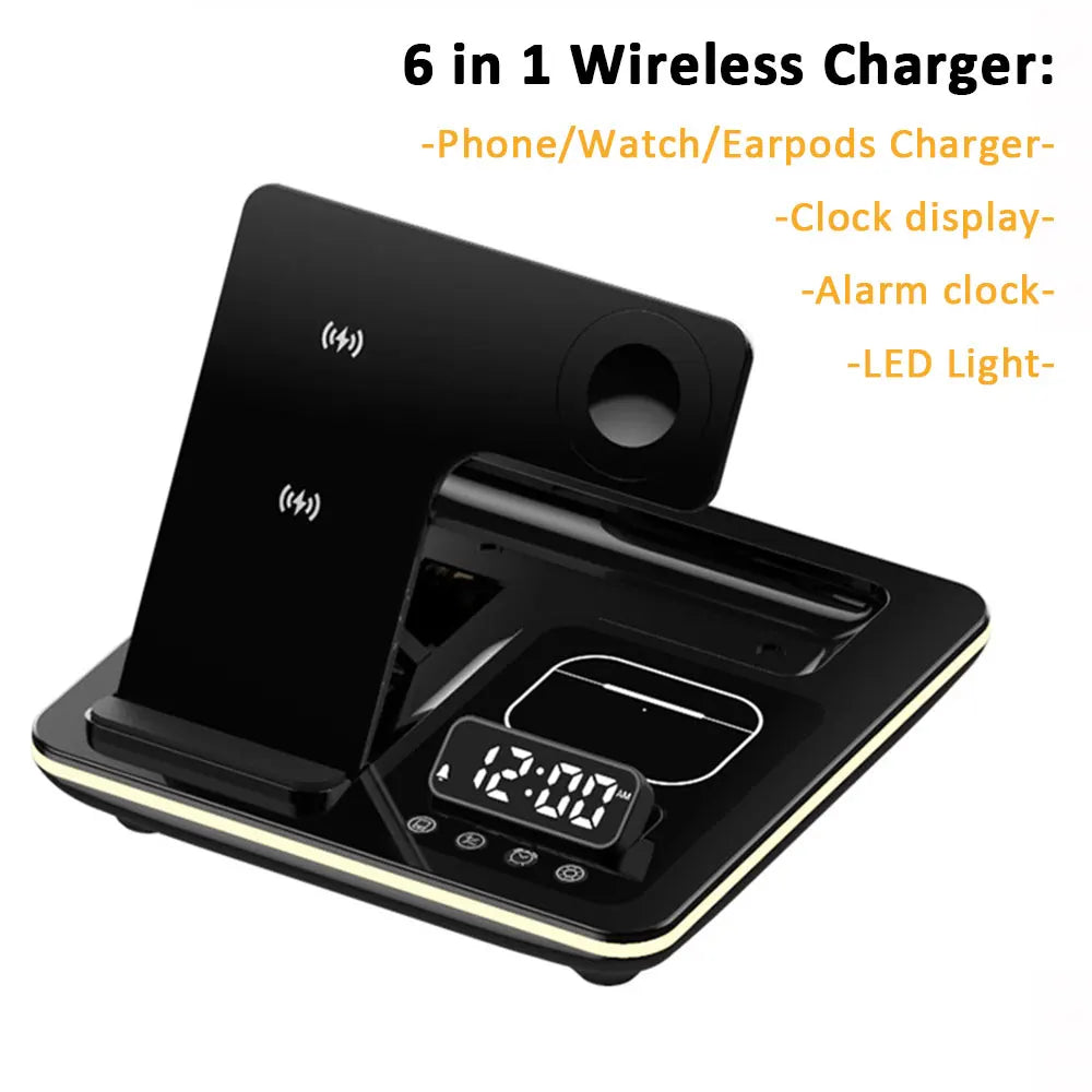 4 in 1 Wireless Charger Alarm Clock Stand For Samsung S26 S25 Galaxy Watch 8 7 6 5 Active 2 Buds4 Pro 3/2 Fast Charging Station