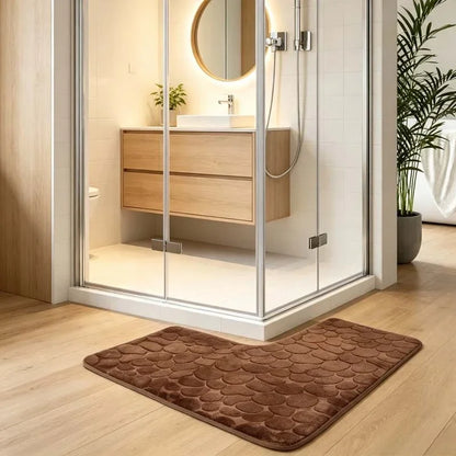 80x80cm New L-shaped Bath Mat Cobblestone Memory Foam Super Absorbent Non-Slip Corner Mat for Bathroom Shower Toilet Home Decor