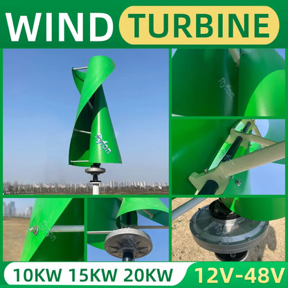 Vertikal Vindturbin 10kW/20kW 12V/24V/48V – Kärnlös Magnetlevitation Lågbullrig MPPT Hybrid Sol+Vind Off-Grid Hushåll
