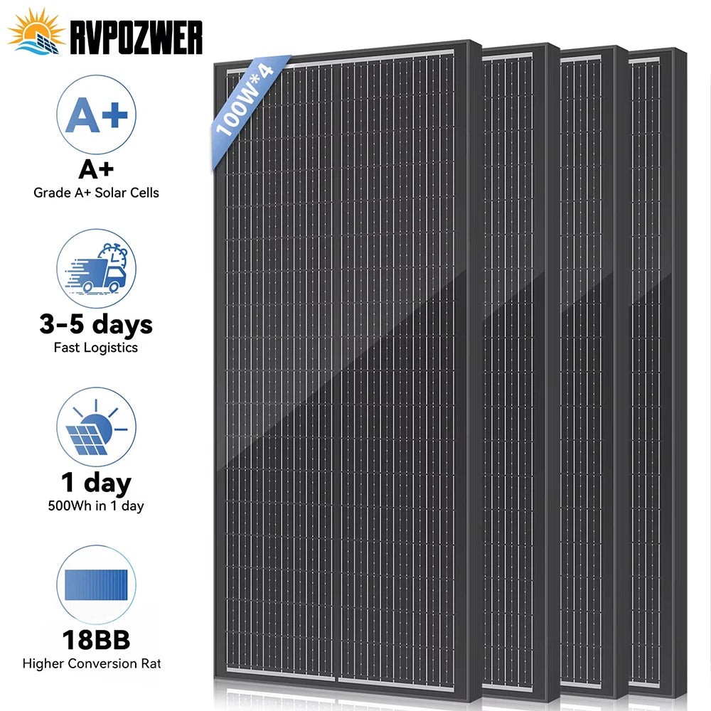 RVPOZWER 12V 100W Monocrystalline Solar Panel Module Off Grid PV Power For Vehicles, RV Camper Camping Boat Shed Farm