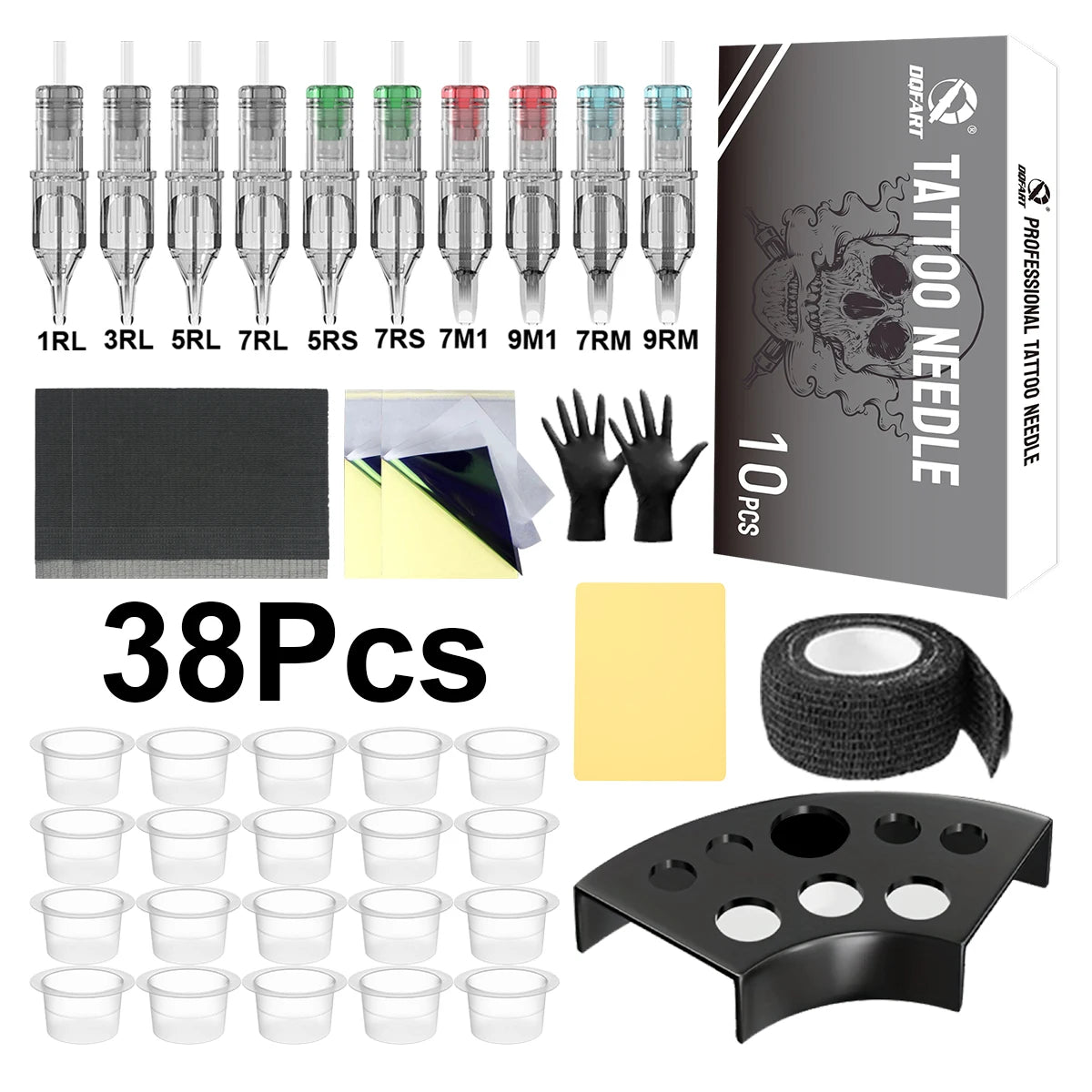 DQFART Tattoo Accessories Set Tattoo Kit with 10Pcs Tattoo Needles 20Pcs Ink Cups Tattoo Practice Skin for Tattoo Supplies